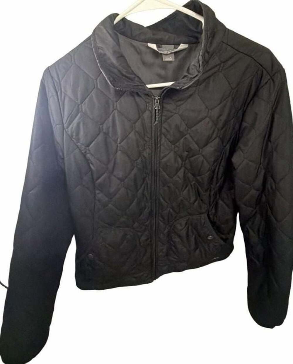Eddie Bauer Women’s Large Black Diamond Quilted Jacket Full Zip Snap Pockets